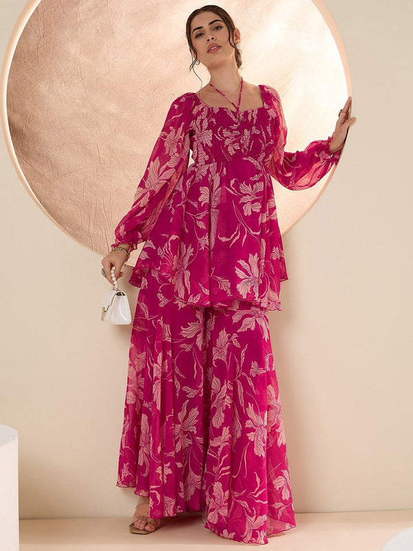 Floral Printed Square Neck Tunic & Sharara